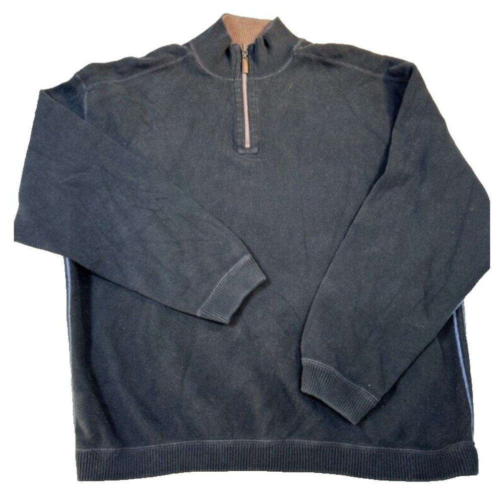 Tommy Bahama 1/4 Zip Sweater XL Mens Black Pullover Lightweight Casual Sweatshir